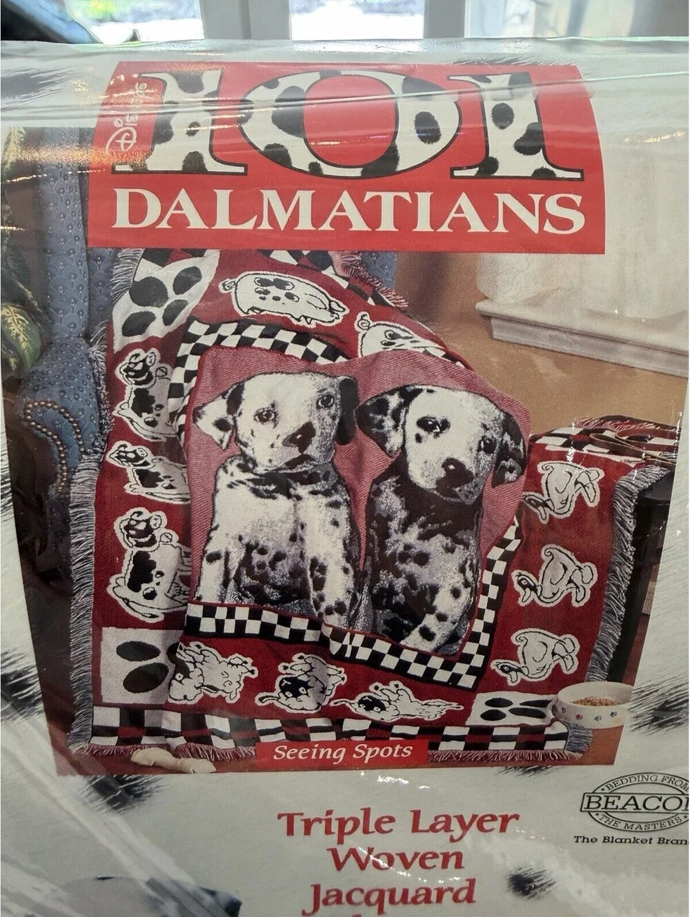 Vtg 90’s Disney 101 Dalmatians  Woven Throw Blanket W/fringe 50X60” New